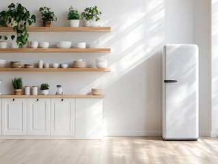 Wall Mural - Stylish modern kitchen with sleek shelves and fridge