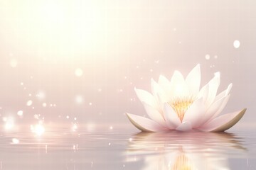 Aufkleber - Lotus blossom floats gently on calm water under soft light creating a serene atmosphere. Generative AI