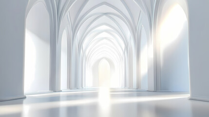 Wall Mural - White archway corridor with bright light at the end, interior design, architecture, minimalism. Zenith Archway. Illustration