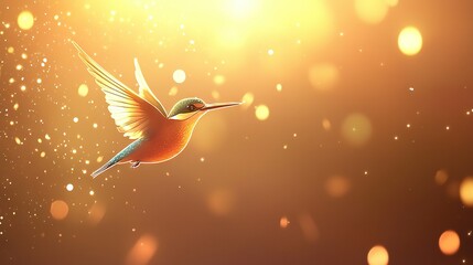 Wall Mural - bird flying in sky with light on its head and blurred background