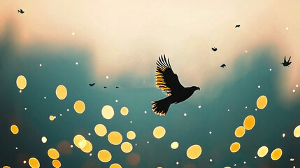 Wall Mural - a bird soaring against a backdrop of colorful balloons