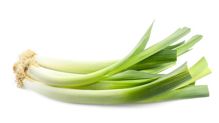 Wall Mural - Fresh raw green leeks isolated on white