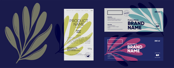 Wall Mural - minimalist packaging design with abstract organic shapes and bold typography. modern and trendy labe