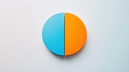 Aufkleber - Circular shape divided perfectly in half with one side blue and the other side orange against a light background. Generative AI