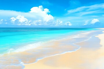 Wall Mural - Stunning Beach Scene, Turquoise Waters and Clouds