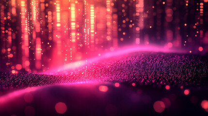 A creative binary coding texture with flowing software programming code rendered in 3D minimalistic bright light tones and blurred background with empty space for captions

