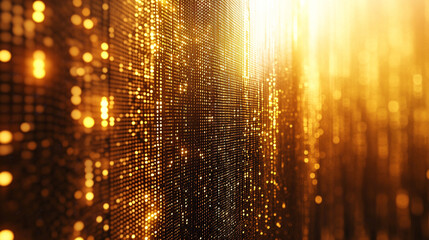 A creative binary coding texture with flowing software programming code rendered in 3D minimalistic bright light tones and blurred background with empty space for captions

