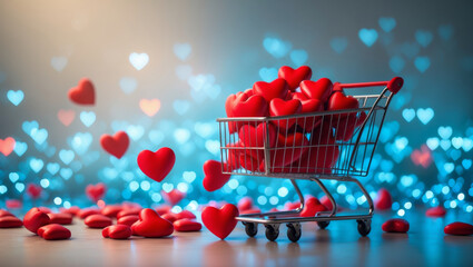 Shopping for love with heart-shaped treasures on a romantic Valentine’s day celebration