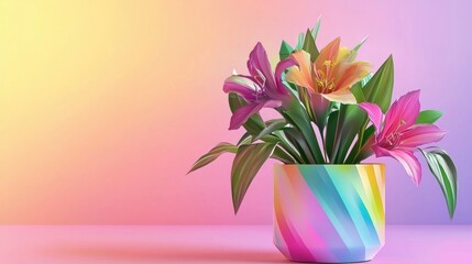 Wall Mural - isometric 3D model of a flower pot with geometric design