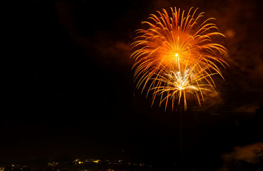 Colorful bavarian fireworks at Vilshofen, Danube, 2024, Passau, Bavaria, Germany