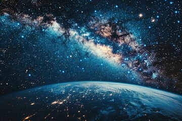 Wall Mural - View of stars and milkyway above Earth from space