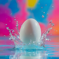 white eggs or easter egg with colorful splashing water background