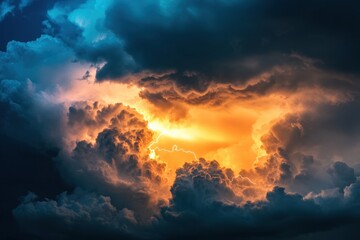 Aufkleber - Airplane navigates through turbulent storm clouds at dusk near coastal region. Generative AI
