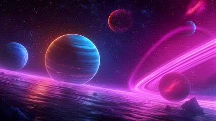 Wall Mural - radiant cosmic ocean: vibrant exoplanets align under the nebula