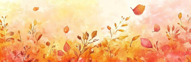 Wall Mural - A watercolor painting with a grunge texture featuring an abstract background in shades of red, orange, and yellow, evoking a hot sunrise or burning fire, suitable for a colorful banner or website