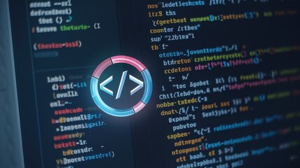 Coding, Programming, Software Development: Abstract Close-up of Code on a Screen
