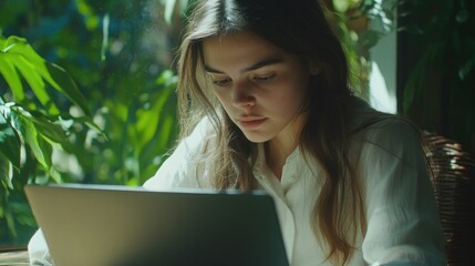 Wall Mural - Working Woman Focused on Laptop