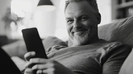 Poster - Contemplative Man Looking at Phone