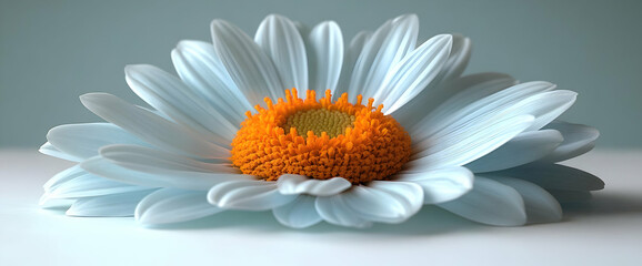 Canvas Print - Close-up of a Delicate White Daisy with Orange Center