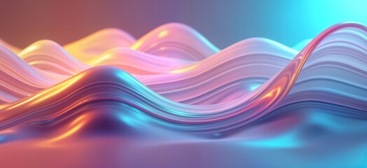 Wall Mural - Abstract iridescent holographic wave design. Smooth fluid curves in motion with vibrant colors. Colorful gradient blends on black background. Fluid design suitable for wallpaper tech poster. Modern