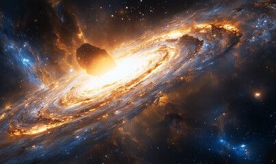 Canvas Print - A Massive Space Rock Slings Through the Vast Galaxy, Unleashing a Powerful Visual Display