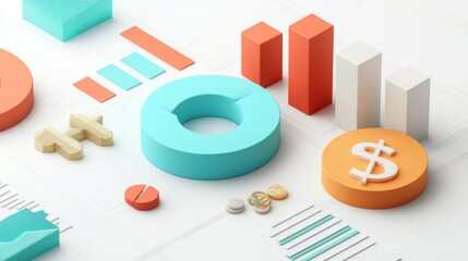 Canvas Print - Vibrant geometric financial data visualization with colorful cubes  charts  and graphs for business analysis and strategy planning