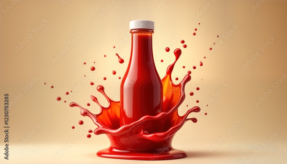 Ketchup bottle in spiral motion. Liquid splashing around. Eco friendly ...