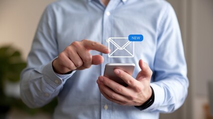Man Reading New Email Notification on Smartphone