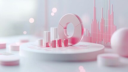 Poster - Minimalist Pink Geometric Abstract 3D Rendering with Futuristic Shapes and Pastel Backdrops