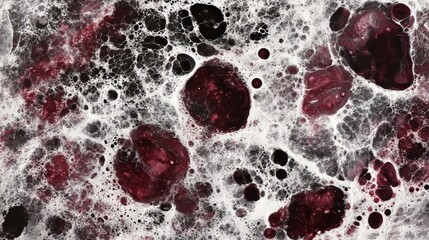 Wall Mural - Marbled wallpaper with abstract liquid painting. Red and black swirls with white painted splashes