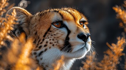 Wall Mural - close-up portrait of a cheetah with a focused gaze surrounded by golden vegetation