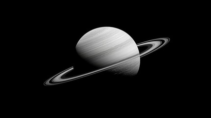 Wall Mural - Monochrome image of a ringed planet against a black background.