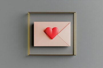 Wall Mural - A stylish digital card contained in a pink envelope with a gold border and featuring a red heart