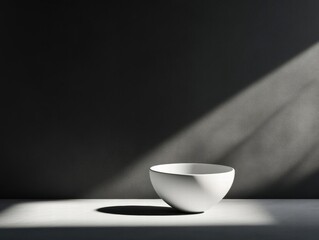 Sticker - Minimalist White Bowl on a Grey Background with Sunlight