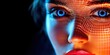 © Brian - professional photo of beautiful woman with wireframe hologram over half her face, deepfake concept