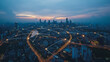 Smart digital Innovation city with connection network reciprocity over the cityscape. of future smart wireless digital city and social media networking systems that connects people with in city