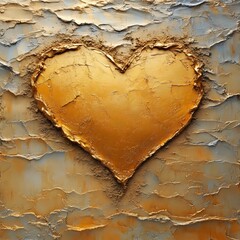 Wall Mural - A gold heart is painted on a wall with a rough texture