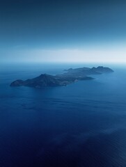 Poster - Airplane gliding above serene blue ocean revealing small islands in the distance during sunny sky. Generative AI