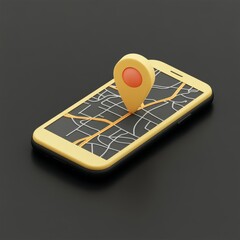 Wall Mural - 3d illustration of a smartphone displaying a map with a location pin.