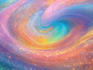 Wall Mural - a mystical, iridescent nebula swirling with metallic particles and holographic waves, featuring dyna