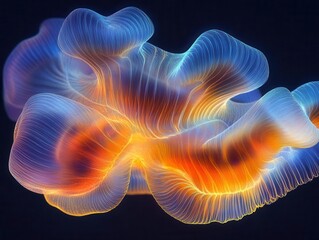 Wall Mural - bioluminescent microorganism rendered in ethereal blue and vibrant orange, abstract scientific visua