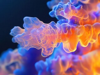 Wall Mural - bioluminescent microorganism rendered in ethereal blue and vibrant orange, abstract scientific visua