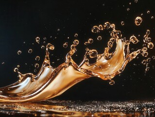 Wall Mural - dramatic oil droplets suspended in mid-air, creating abstract sculptural forms with iridescent reflections, high-speed photography on dark background