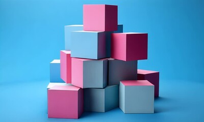 Aufkleber - Pink blue cubes stack blue background, 3D render, abstract design