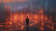 © Teeraphon - Abstract business man stands on Smart digital Innovation city with connection network reciprocity over the twilight cityscape. of future wireless digital city and social media networking systems
