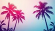 © Kathy - Abstract pink coconut trees silhouetted against palm leaf backdrop , pastel, artwork, modern