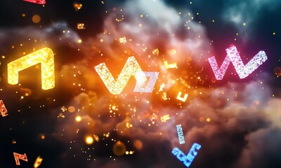 Poster - Glowing letters explode in dark smoky sky; news concept