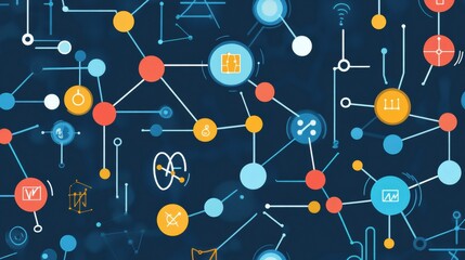 Wall Mural - abstract technology network with colorful circles and icons