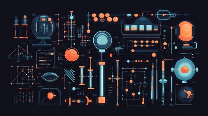 Wall Mural - abstract futuristic data visualization with neon elements and charts