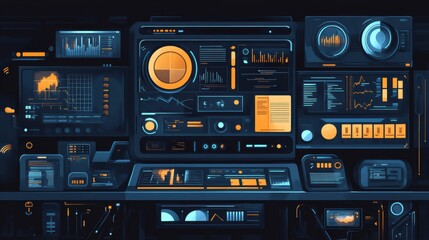 Wall Mural - futuristic data dashboard with graphs and analytical tools